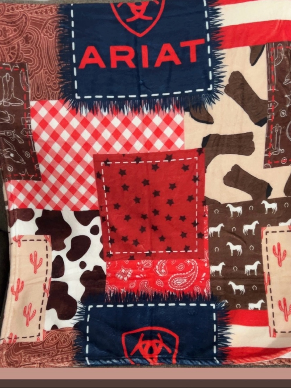 Ariat Red, Navy & Brown Western Patchwork Throw